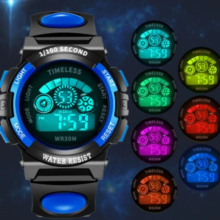 Kids Luminous Digital Watch - Waterproof LED Alarm, Date & Week Display