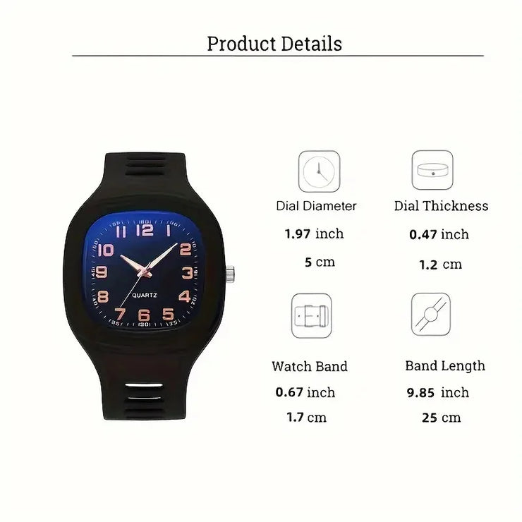 Square Digital Watch - Silicone Band, Sporty & Fashionable for Teens