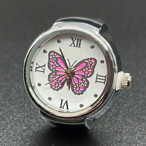 Women’s Quartz Ring Watch - Butterfly Design with Roman Numerals