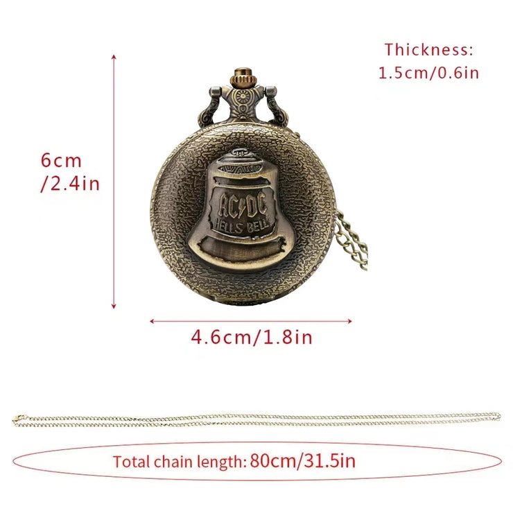 Gold-tone pocket watch with a decorative emblem and chain.