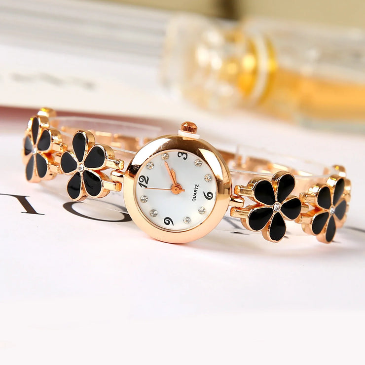 Flower Bracelet Watch for Women - Simple Quartz Round Dial