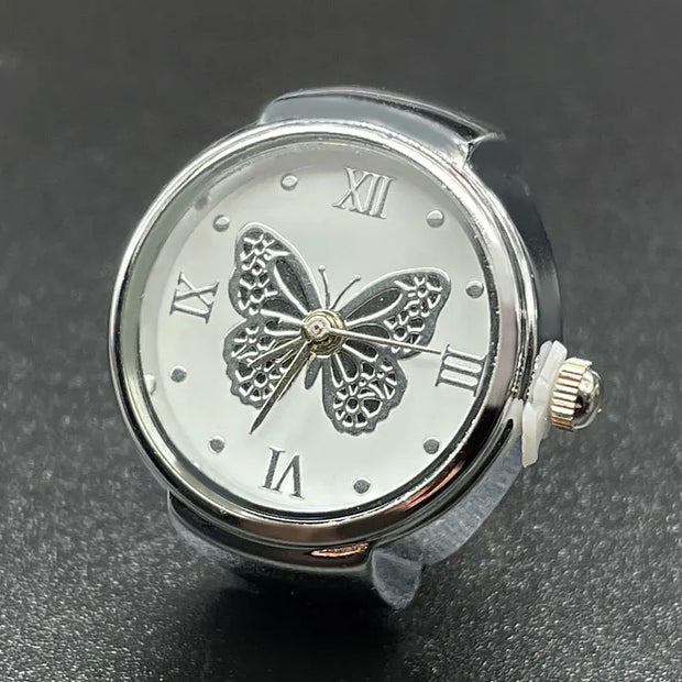 Women’s Quartz Ring Watch - Butterfly Design with Roman Numerals