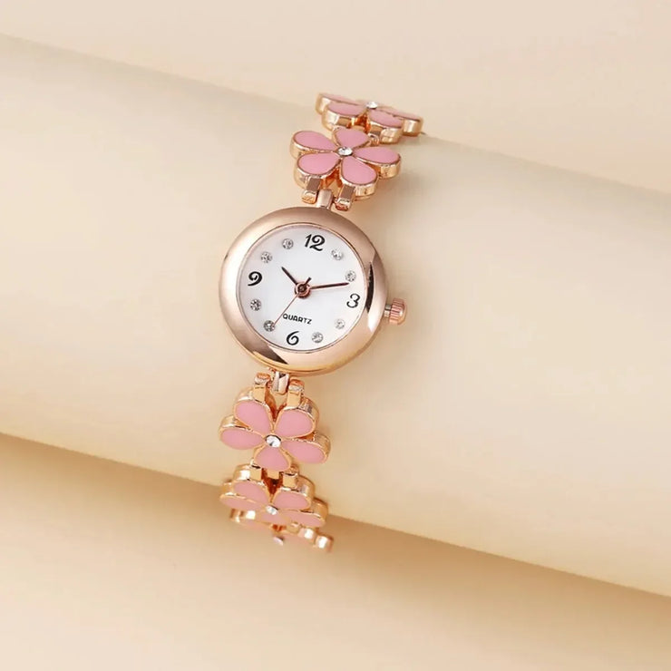 Flower Bracelet Watch for Women - Simple Quartz Round Dial