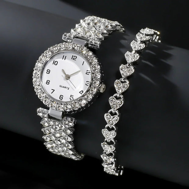 Women’s Luxury Watch Set - Silver Quartz Watches & Alloy Bracelets