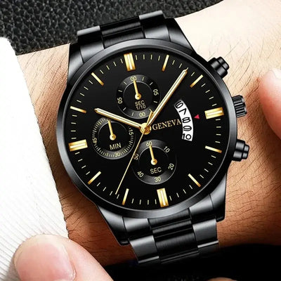 Luxury Men’s Stainless Steel Quartz Watch - Business Calendar Wristwatch