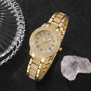 Women’s Luxury Gold Watch - Diamond Rhinestone Bracelet Wristwatch