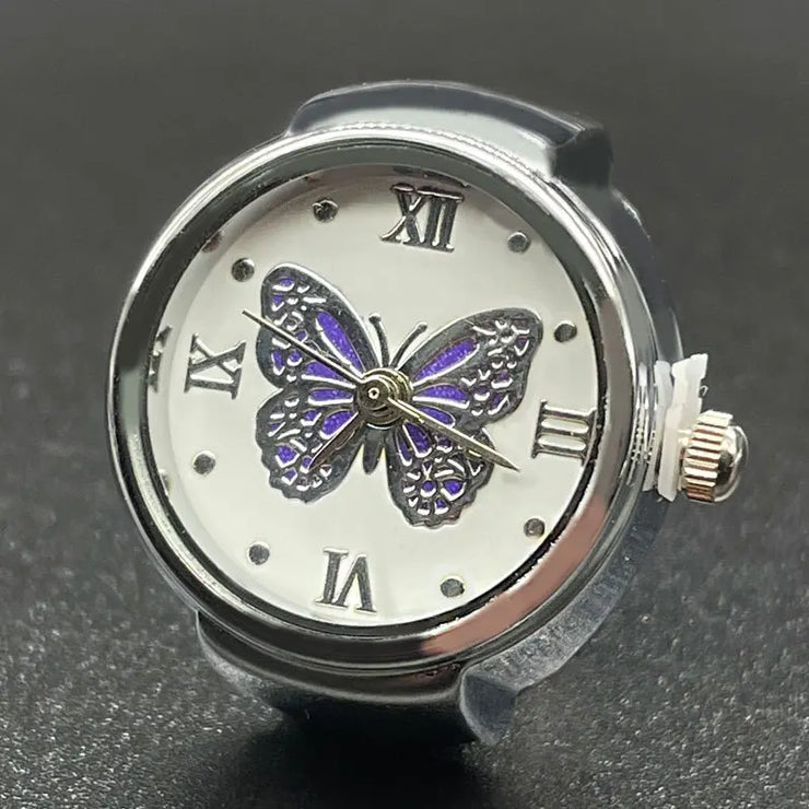 Women’s Quartz Ring Watch - Butterfly Design with Roman Numerals