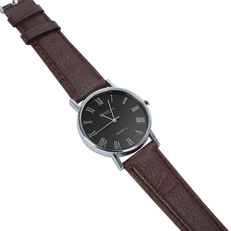 Men’s Business Quartz Watch - Stainless Steel Dial & Leather Strap