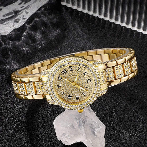 Women’s Luxury Gold Watch - Diamond Rhinestone Bracelet Wristwatch