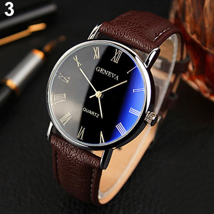 Men’s Business Quartz Watch - Stainless Steel Dial & Leather Strap