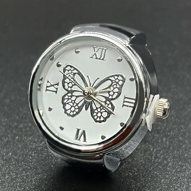 Women’s Quartz Ring Watch - Butterfly Design with Roman Numerals