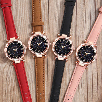 Women’s Luxury  Quartz Watch - Starry Sky Design with Leather Strap