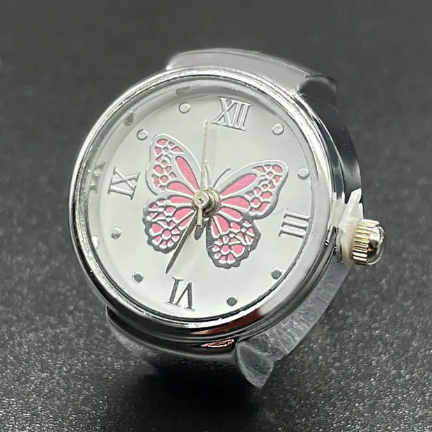 Women’s Quartz Ring Watch - Butterfly Design with Roman Numerals