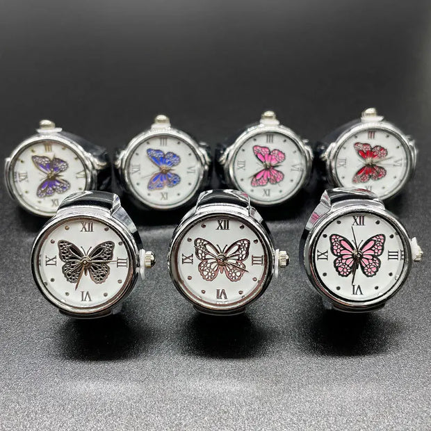 Women’s Quartz Ring Watch - Butterfly Design with Roman Numerals