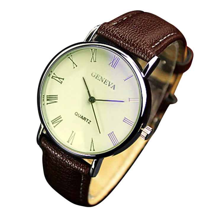 Men’s Business Quartz Watch - Stainless Steel Dial & Leather Strap